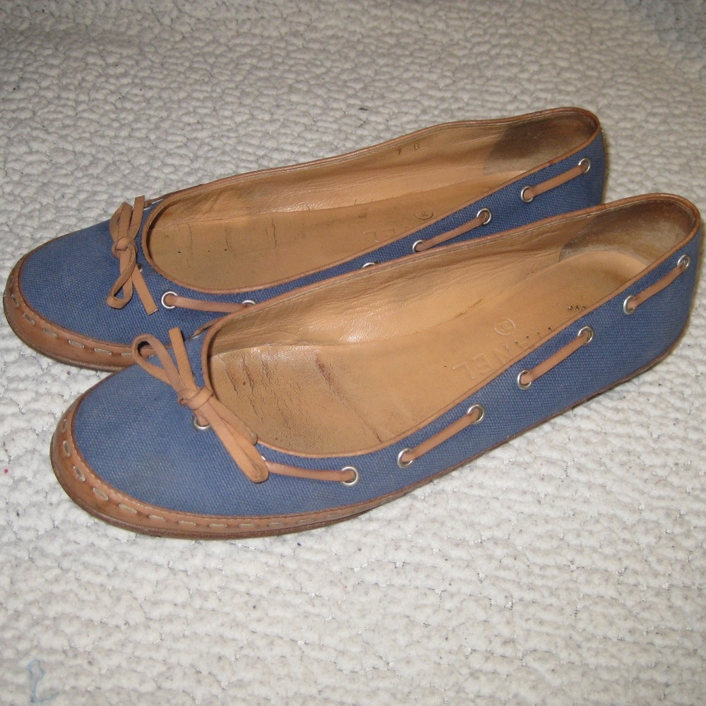 CHANEL Blue Canvas Flats